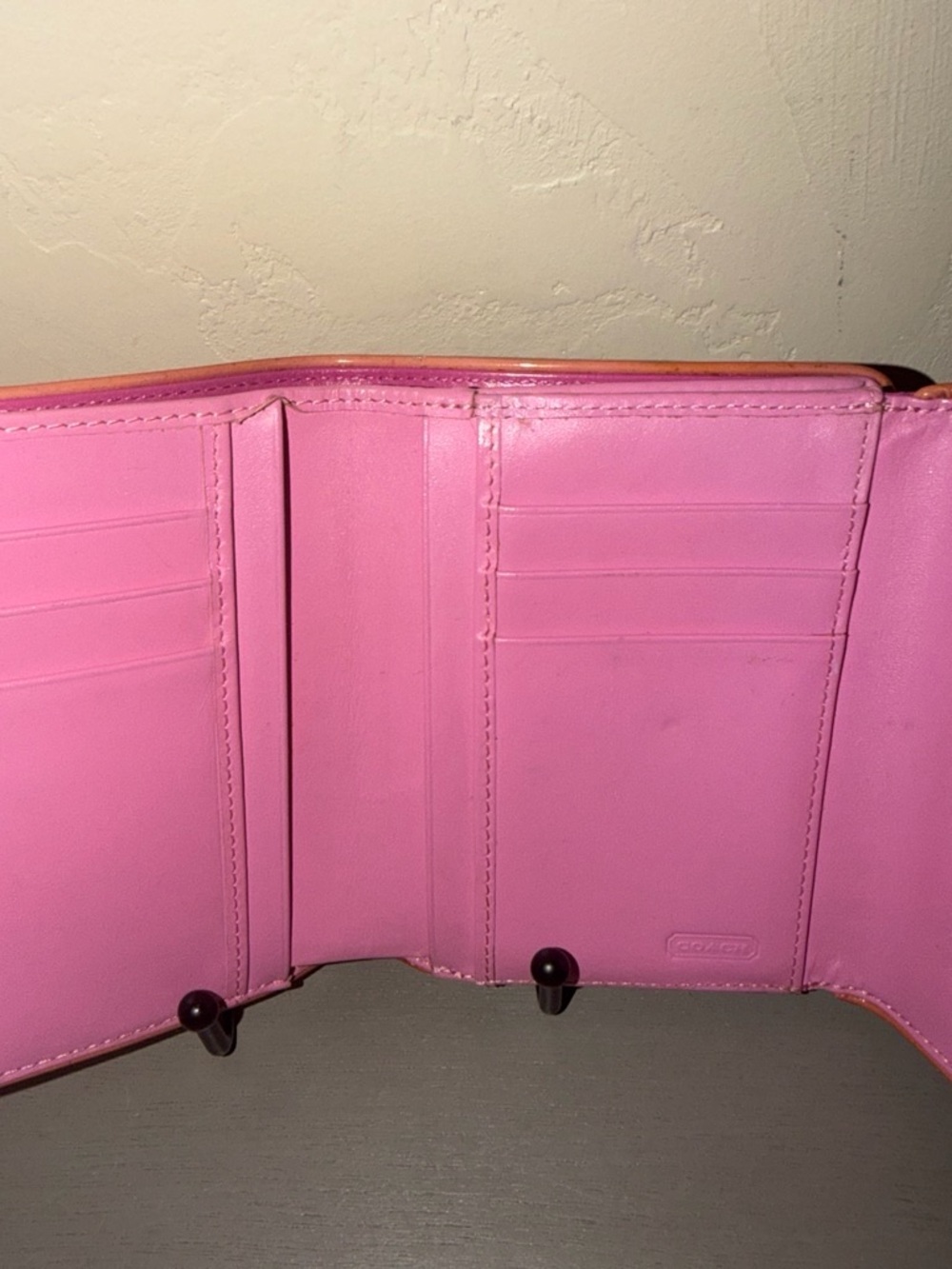 PROJECT COACH Pink Leather Clutch Wallet with Tan Trim - Picture 6 of 7